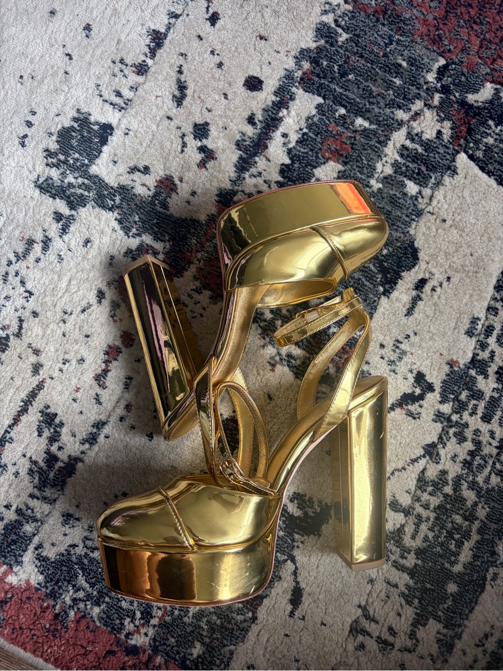 ANTONIO MELANI Metallic Gold Platform Heel Sandals NWOB